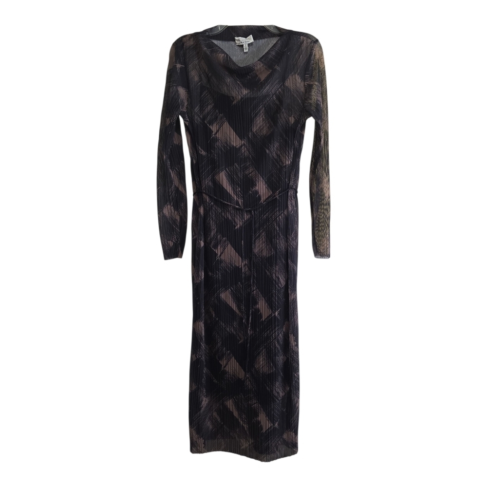 & Other Stories Plisse Mesh Midi Dress in Brushed Print Small Long Sleeves
